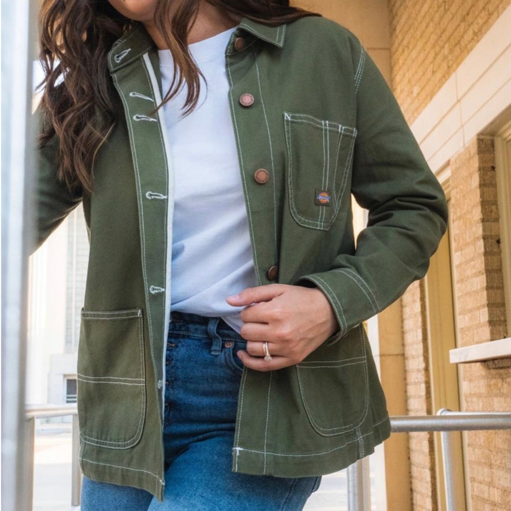 DICKIES WOMENS RINSED UTILITY CHORE COAT RINSED MILITARY GREEN